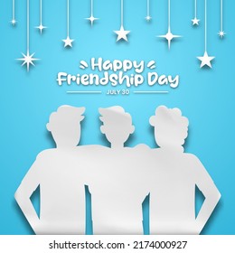 Happy friendship day background with cutting paper of friendship decoration