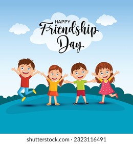 Happy friendship day background greetings with happy kids vector illustration design