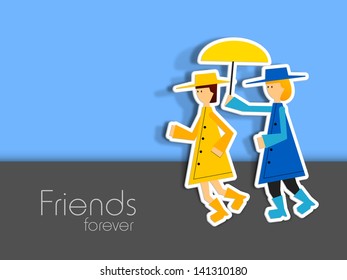 Happy friendship day background with little girls holding umbrella.