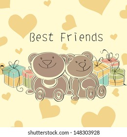 Happy Friendship Day background with teddy bears.