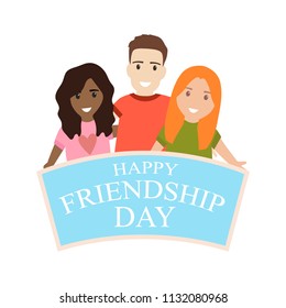 Happy friendship day background with vector cartoon characters.