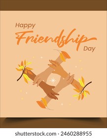 Happy Friendship Day banner, Happy Friendship Day Social Media Post Template, Flat Cartoon Hands Background Vector Illustration , Friendship Day, International Friendship Day.