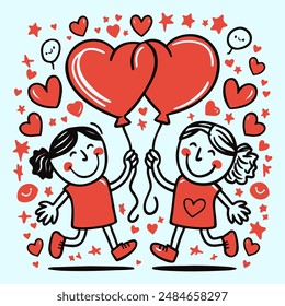 Happy Friendship day card with cute little boy and girl. Vector illustration