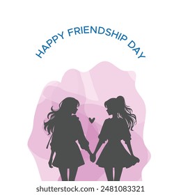 Happy friendship day card design or template vector illustration, best friends, friends silhouette