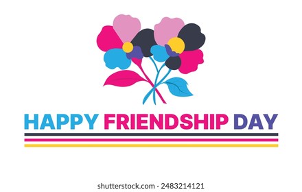 Happy friendship day card design with colorful flowers background