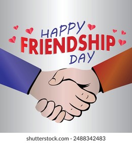 happy friendship day card with handshake and heart background vector illustration graphic design