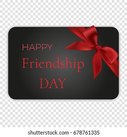 Happy friendship day card with red bow and ribbon, vector illustration