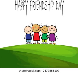 Happy friendship day card. White background grass ground. Simple and attractive friendship card.