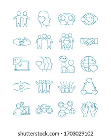 happy friendship day celebration love relationship support team icons set vector illustration line style