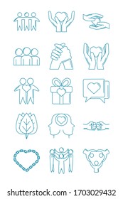 happy friendship day celebration love relationship support team icons set vector illustration line style