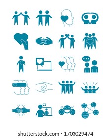 happy friendship day celebration love relationship support team icons set vector illustration line style