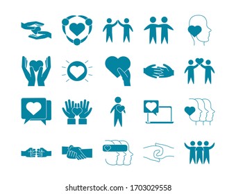 happy friendship day celebration love relationship support team icons set vector illustration line style