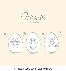 Happy Friendship Day celebrations concept with eggs in different moods on beige background. 