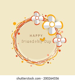 Happy Friendship Day celebrations greeting card design with silver flowers on beige background. 