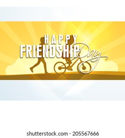 Happy Friendship Day celebrations greeting card design with silhouette of young boys on morning background. 