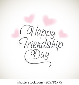 Happy Friendship Day celebrations greeting card design with grey text on pink heart shape decorated background. 