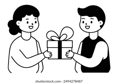 Happy Friendship Day: Cheerful Friends with Gifts Vector Illustration, Cartoon, Clipart, and Line Art Design for Printable Graphics