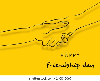 Happy Friendship Day Concept With Hands Shaking Illustration On Yellow Background.