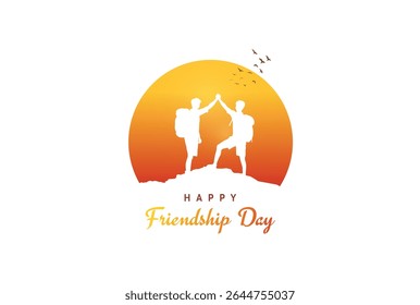 Happy Friendship Day concept vector illustration. Greeting card, back view of the friends' group. Abstract vector illustration.
