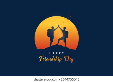 Happy Friendship Day concept vector illustration. Greeting card, back view of the friends' group. Abstract vector illustration.
