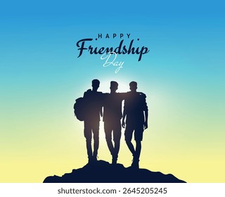 Happy Friendship Day concept vector illustration. Greeting card, back view of the friends' group. Abstract vector illustration.
