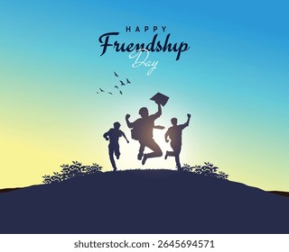 Happy Friendship Day concept vector illustration. Greeting card, back view of the friends' group. Abstract vector illustration.