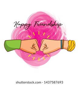 Happy friendship day with cool hands sign on colorful splash cartoons vector editable image