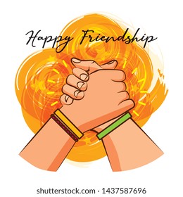 Happy friendship day with cool hands sign on colorful splash cartoons vector editable image