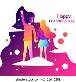 Happy friendship day. With couple standing on the cloud and space. Vector illustration