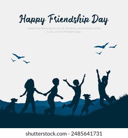 Happy Friendship Day creative ads design. kids and dog playing, love illustration poster, vector concept illustration. Important day on July 30.