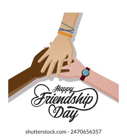 Happy Friendship Day, Creative concept. Happy Friendship day vector illustration with text and love elements for celebrating friendship day. Friendship day typography greeting card creative ideas