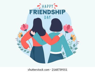 Happy Friendship Day Cute Cartoon Illustration with Young Boys and Girls of Hugging Together or Putting Their Hands in Flat Style
