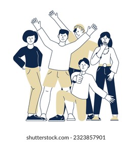 Happy Friendship Day Cute Cartoon Illustration with Young Boys and Girls