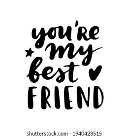 Happy Friendship Day cute hand lettering. Best friends forever. Greeting card typography template. Modern calligraphy design elements, quotes, friend phrase.