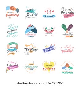 Happy friendship day detailed style icon set design of friendship love and support theme Vector illustration