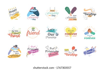 Happy friendship day detailed style icon set design of friendship love and support theme Vector illustration