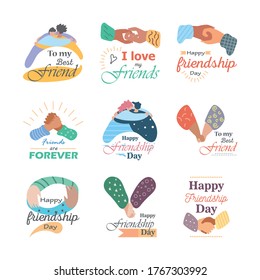 Happy friendship day detailed style icon set design of friendship love and support theme Vector illustration