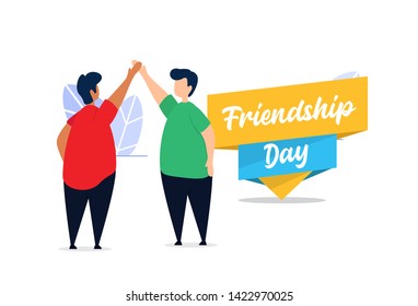 happy friendship day flat creative illustration vector of graphic , small people in friendship day flat illustration vector , vector friendship day flat illustration for banner website landing page