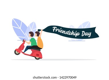 happy friendship day flat creative illustration vector of graphic , small people in friendship day flat illustration vector , vector friendship day flat illustration for banner website landing page