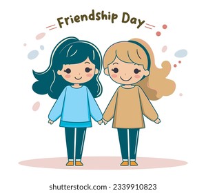 Happy friendship day, flat design two cute friends, vector illustration