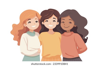 Happy friendship day, flat design three cute friends, vector illustration