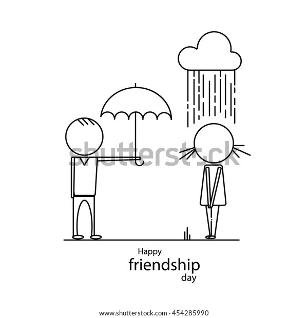 Happy Friendship Day Flat Line Design Stock Vector Royalty Free