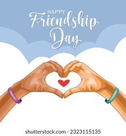 happy Friendship day friends  heart shape hands vector illustration design