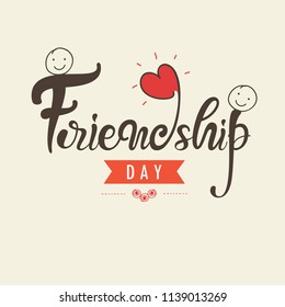 Happy Friendship Day Greeting Card Design, Hand Lettering Text Vector Illustration.