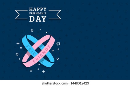 Happy friendship day greeting card with with two bracelets symbolizing friendship and a place to place text greetings, invitations, information. Vector illustration in flat style