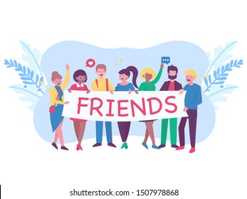 Happy Friendship Day Greeting Card with Group of Friends Hugging each other and happy Together for Special Event Celebration.