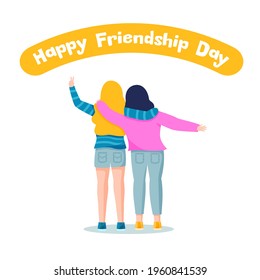 Happy Friendship Day Greeting Card with two hug girls for special event celebration