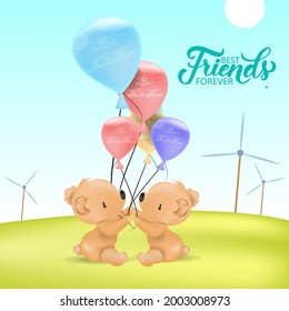 Happy friendship day greeting card with diverse friends