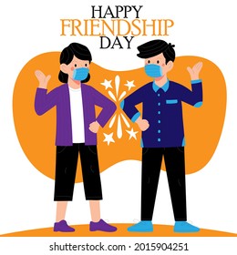 Happy friendship day greeting card with a diverse friend group of people hugging together for a special event celebration.Vector illustration. EPS 10