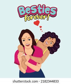 Happy friendship day greeting card with diverse friend group of people hugging together for special event celebration. EPS10 vector. 